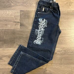 Vintage Y2K Southpole Dark Blue Jeans with design on pocket Size 14 kids